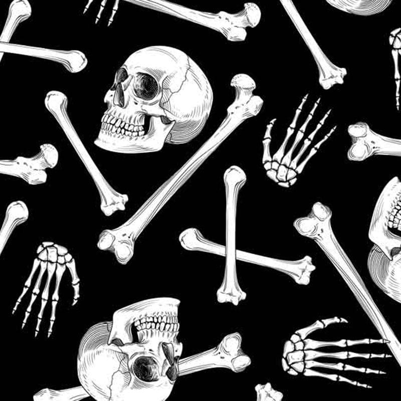 Scaredy Cat Fabric Skeletons Black PWRH032