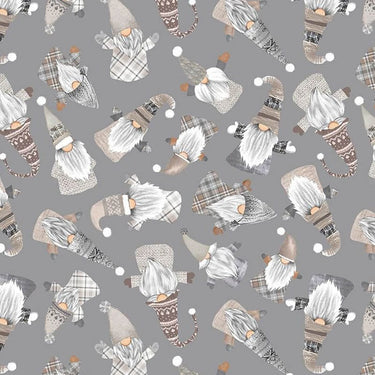 Snow Gnomes Fabric Tossed Wooden Grey C1392-GREY