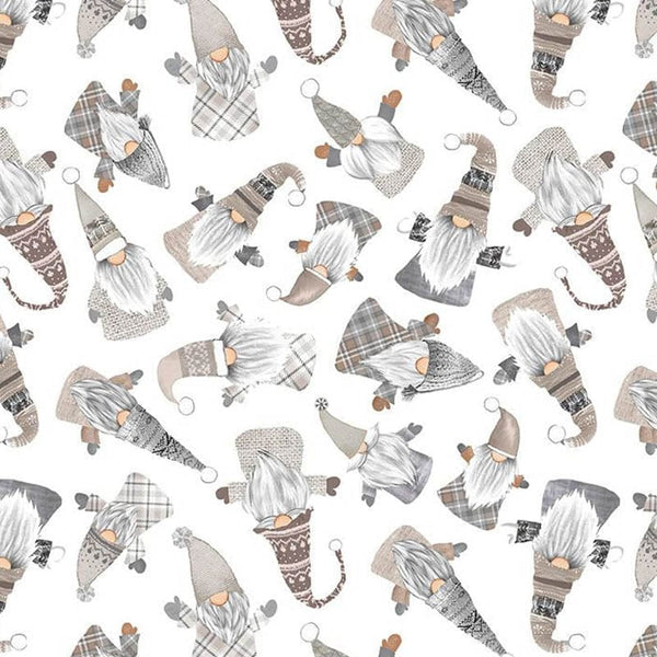 Snow Gnomes Fabric Tossed Wooden White C1392-WHITE