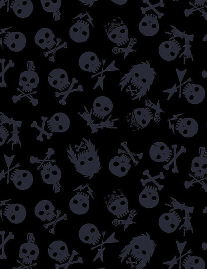 Shot Through the Heart Fabric Skulls Black