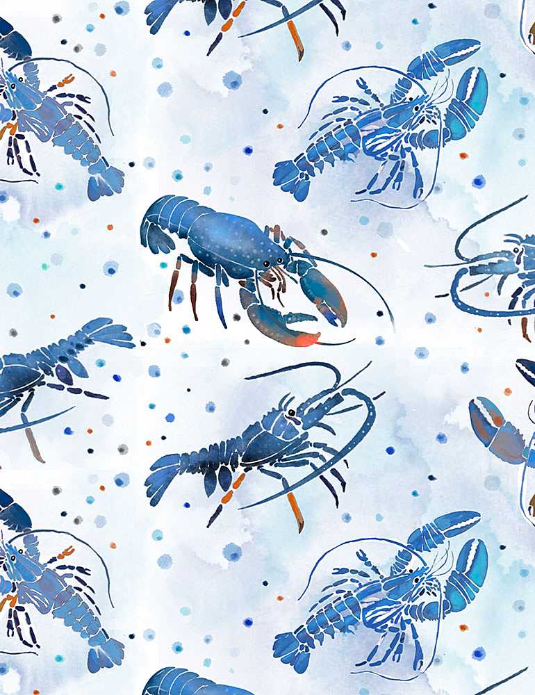 Timeless Treasures Fabric Ocean Blue Lobster