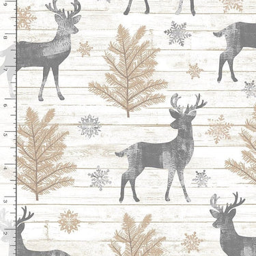 Timeless Treasures Fabric Fleece Softie Minky Fabric Rustic Reindeer  - The Sewing Studio for sale UK - The Sewing Studio