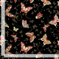 Timeless Treasures Fabric Kyoto Japanese Fabric Butterflies Black Metallic CM1668