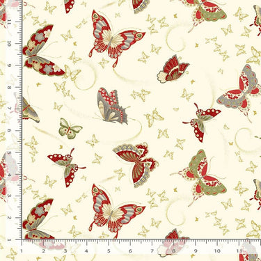 Timeless Treasures Fabric Kyoto Japanese Fabric Butterflies Cream Metallic CM1668