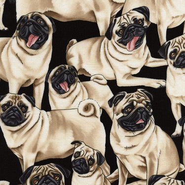 Timeless Treasures Fabric Timeless Treasures Dog Fabric Pugs Black  - The Sewing Studio for sale UK - The Sewing Studio