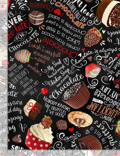 Timeless Treasures Fabric Timeless Treasures Fabric Chocolate Lovers Text  - The Sewing Studio