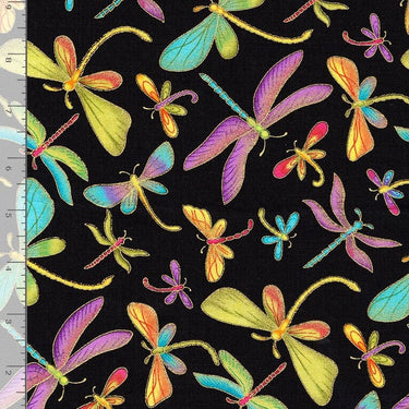 Timeless Treasures Fabric Timeless Treasures Fabric Dragonflies With Gold Metallic  - The Sewing Studio for sale UK - The Sewing Studio