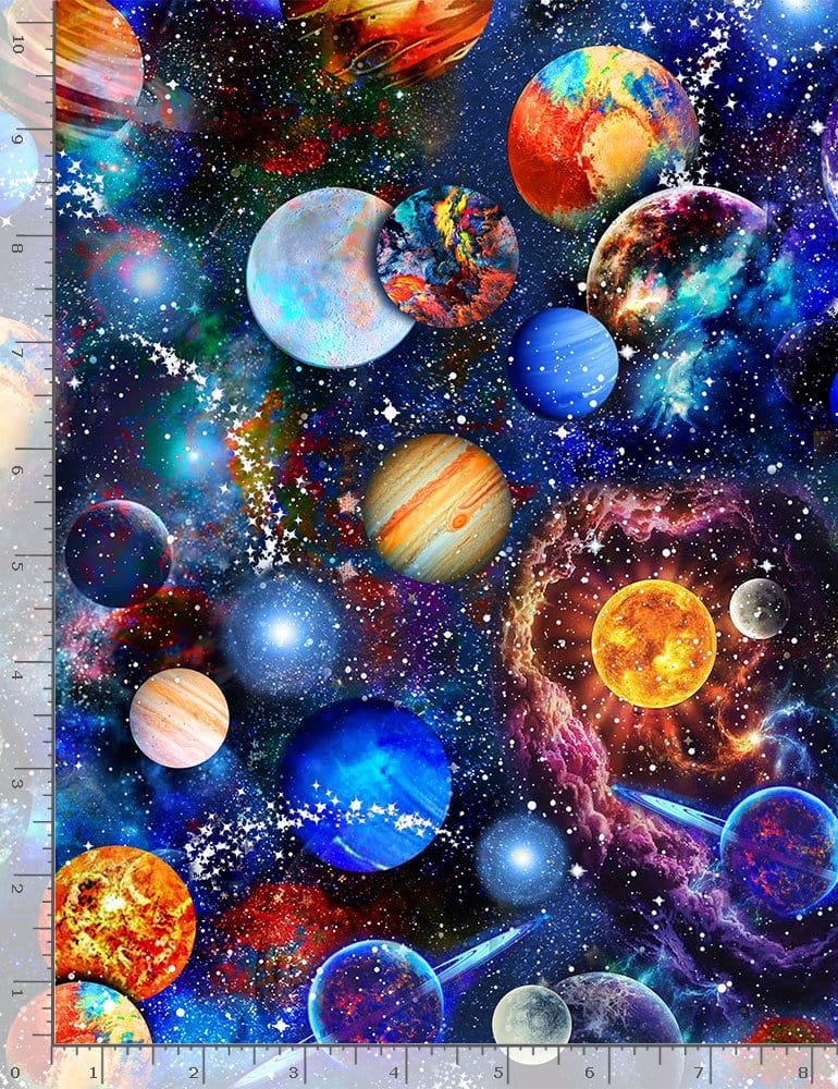 Timeless Treasures Fabric Timeless Treasures Fabric Galaxy Planets Blue  - The Sewing Studio