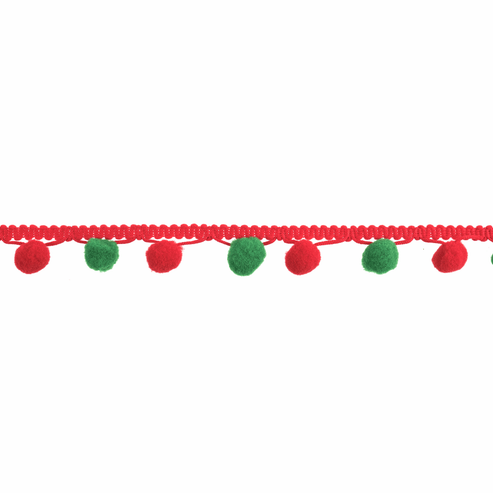 Trimits Craft Accessories Pom Pom Fringe Trim: 25mm: Red & Green  - The Sewing Studio