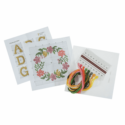 Trimits Cross Stitch Kits Cross Stitch Kit Monogram Wreath Floral  - The Sewing Studio