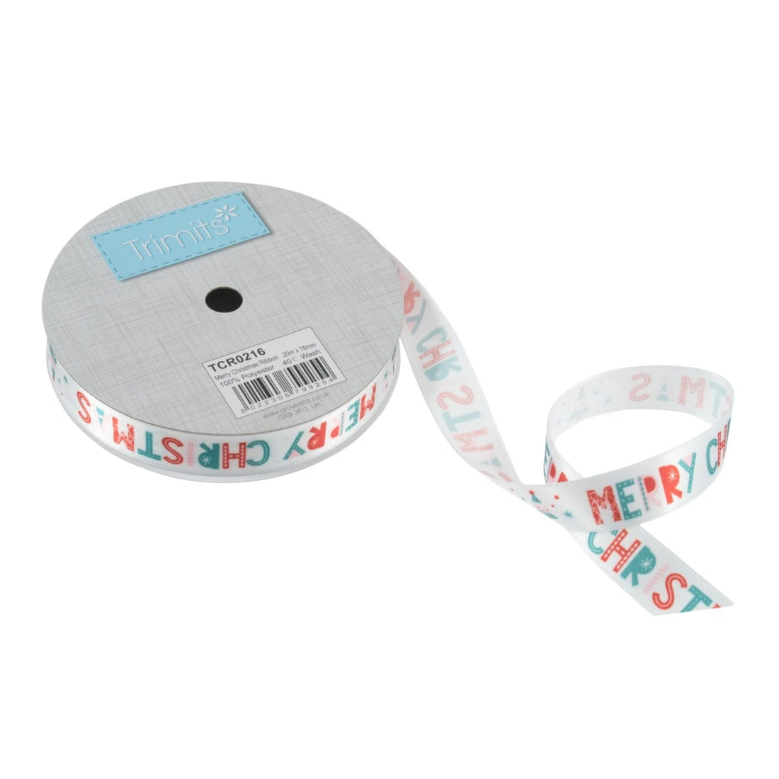 Trimits Ribbon Christmas Satin Ribbon: Merry Christmas: 16mm wide. Price per metre.  - The Sewing Studio